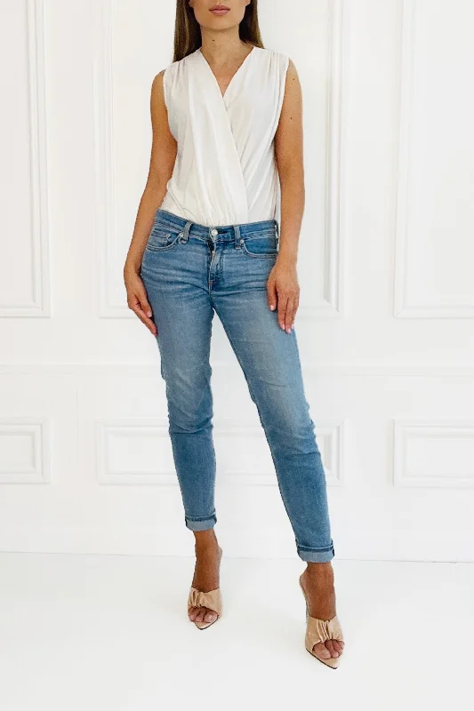 Jade White sleeveless Wrap Bodysuit top