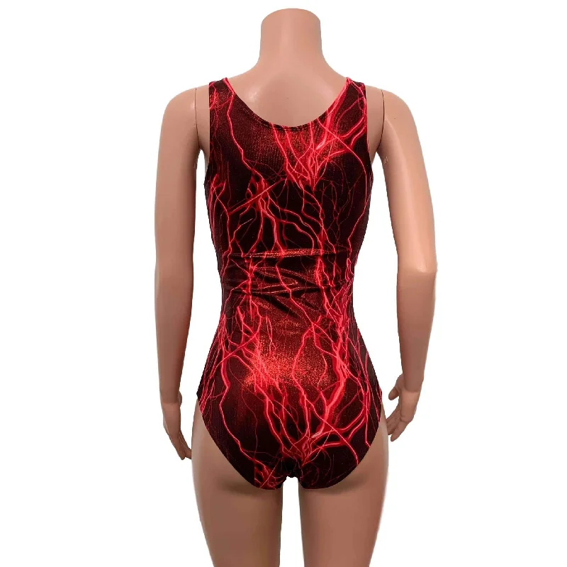 SALE - SMALL ONLY - Keyhole Bodysuit - Red Lightning Metallic