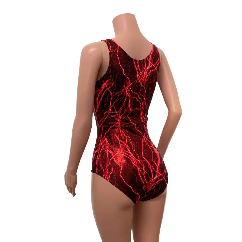 SALE - SMALL ONLY - Keyhole Bodysuit - Red Lightning Metallic