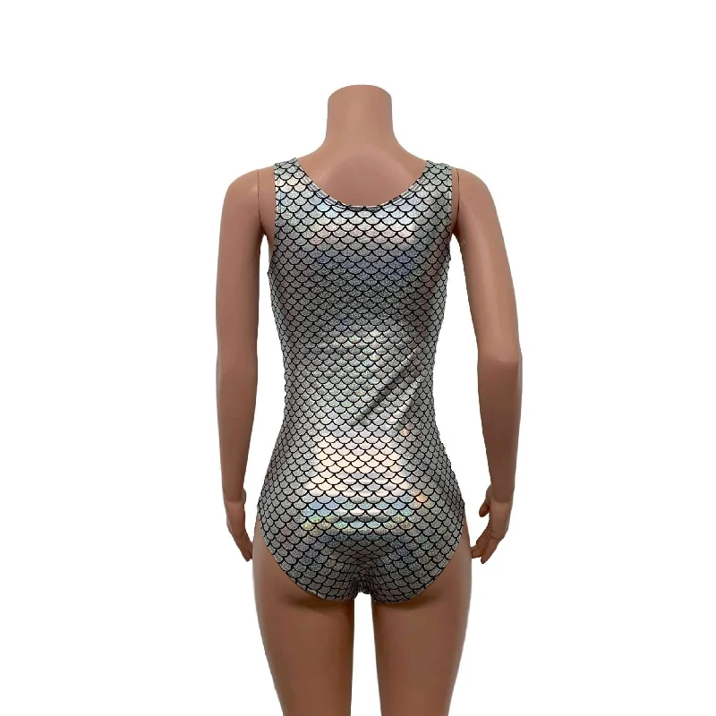 Keyhole Bodysuit - Silver Mermaid Scale Holographic