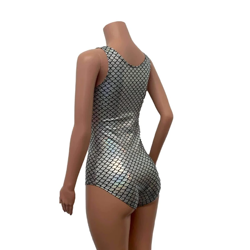 Keyhole Bodysuit - Silver Mermaid Scale Holographic