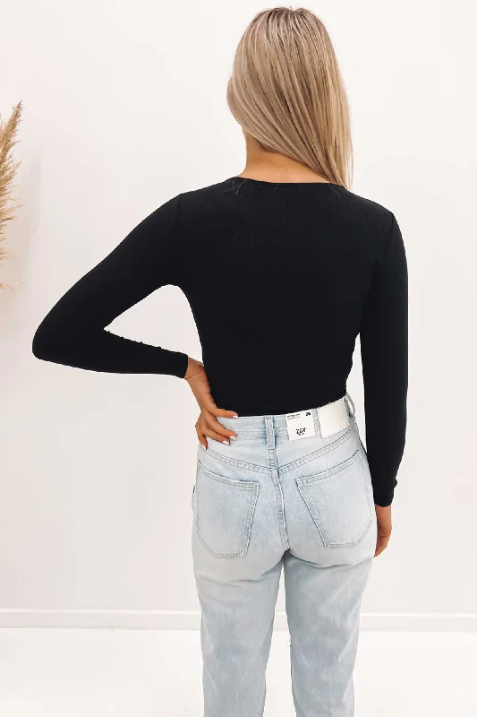 Long Sleeve Crew Neck Bodysuit Black