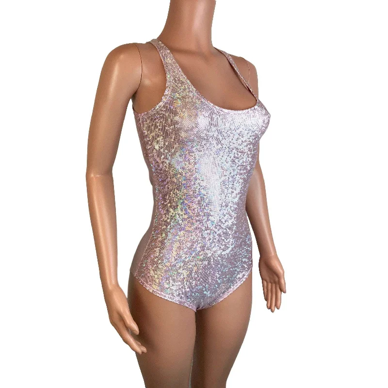 Blush Pink Shattered Glass Holographic Bodysuit