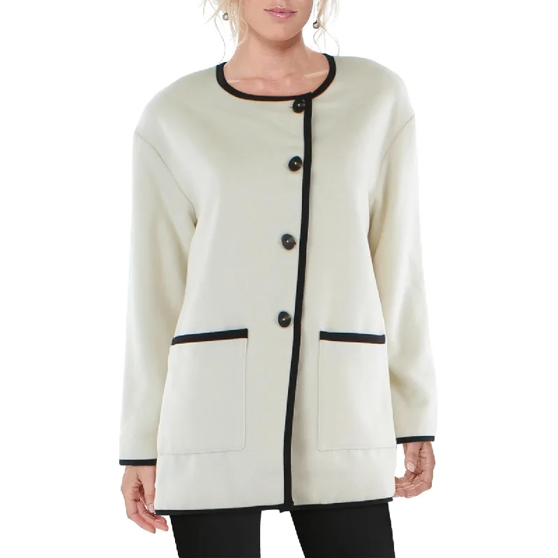 PLM Womens Contrast Trim Fleece Pea Coat