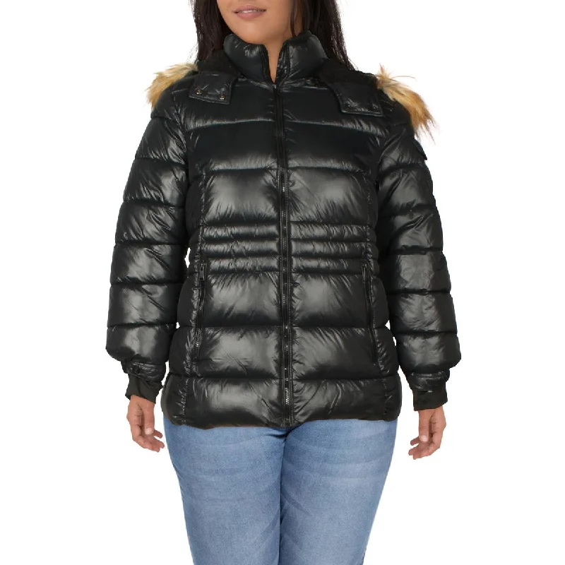 Steve Madden Womens Plus Puffer Cold Weather Parka Coat