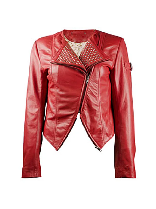 Women Red Biker Jacket