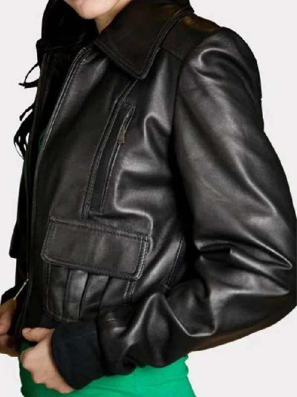 Women's Black Biker Real Leather Short Jacket