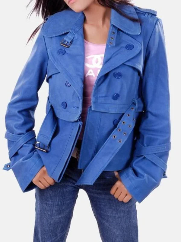 Womens Blue Designer Leather Jacket