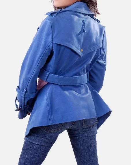 Womens Blue Designer Leather Jacket