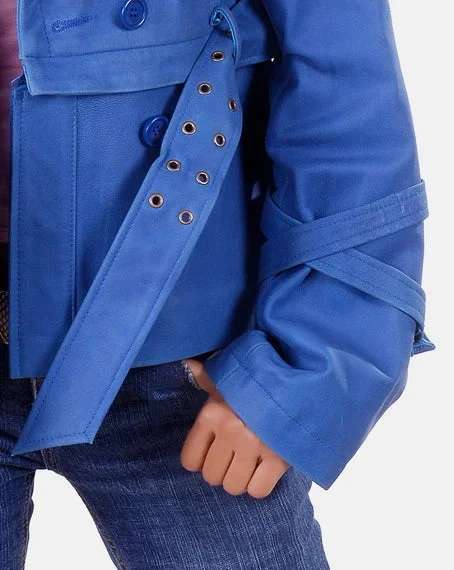 Womens Blue Designer Leather Jacket