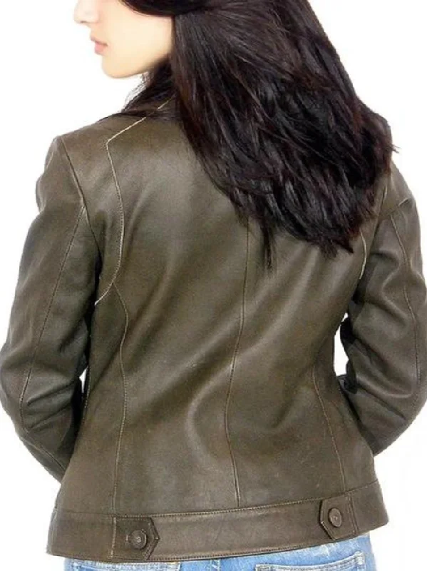 Women's Sew Button Real Leather Jacket