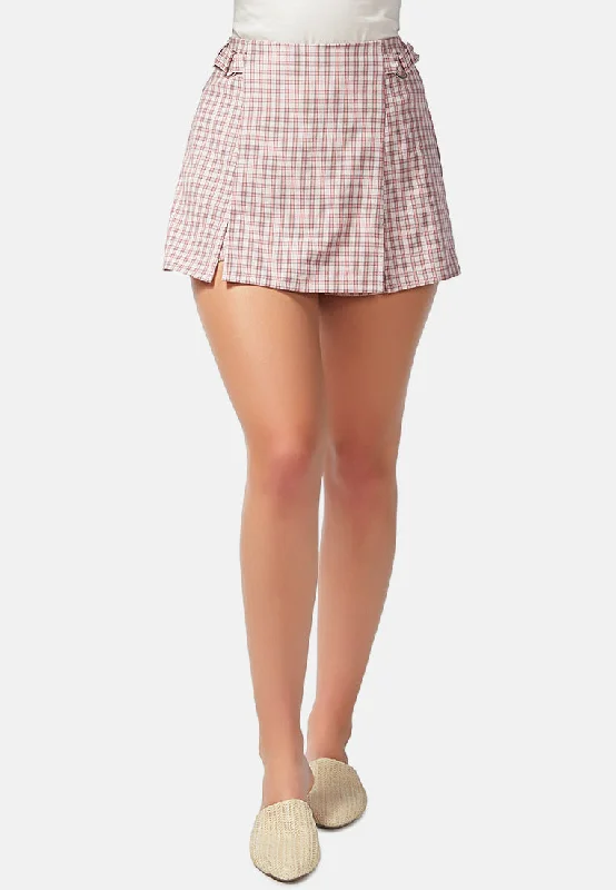 Chequered Skort With Buckles