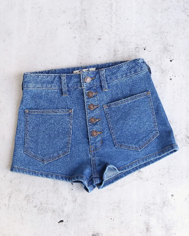 Free People Bridgette Denim Short Shorts in Pacific Indigo Blue