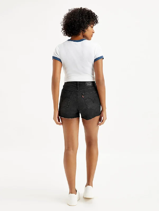 Women's High Rise Black Regular Fit Denim Shorts